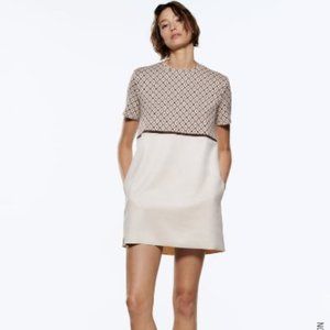 ZARA COMBINATION JACQUARD DRESS BEIGE